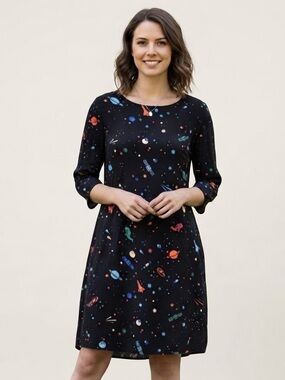 Sugarhill Sz 14 Black Celestial Space Novelty Printed Whimsical Dress